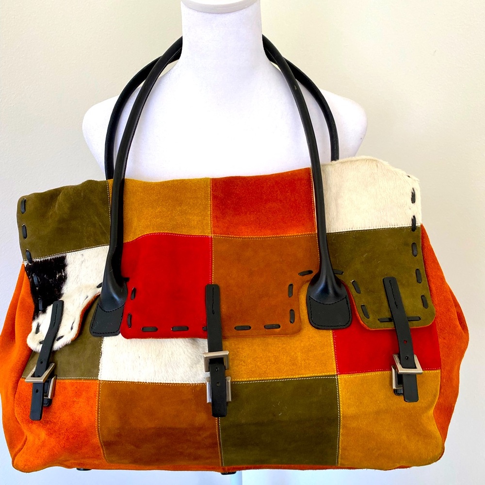 Designer Leather, suede and hide patchwork bag-Vintage 2000.